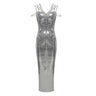 Rhinestone-chain Decorated Off-shoulder Bustier Figure-hugging Sheath Dress